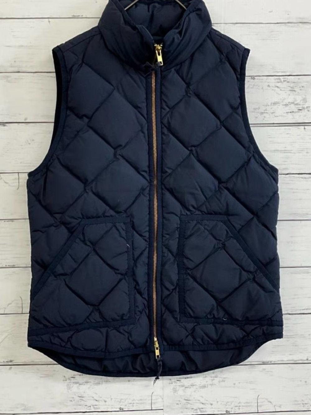 J. Crew Navy Quilted Collar Puffer Vest with Gold Zipper